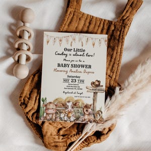 Cowboy Baby Shower, Boy Baby shower Invitation, Farm Animal Shower Invite, Editable 5x7, Party Invitation Baby Boys, Canva Template, L102