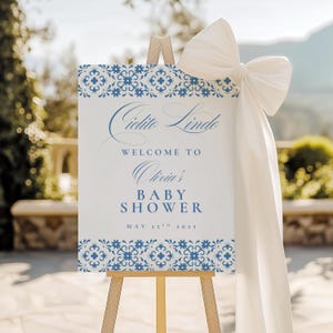 Cielito Lindo Baby Shower Welcome Sign, Talavera Sign, Mexican Talavera, Baby Shower Poster, Blue and White Design Canva Templates, L112
