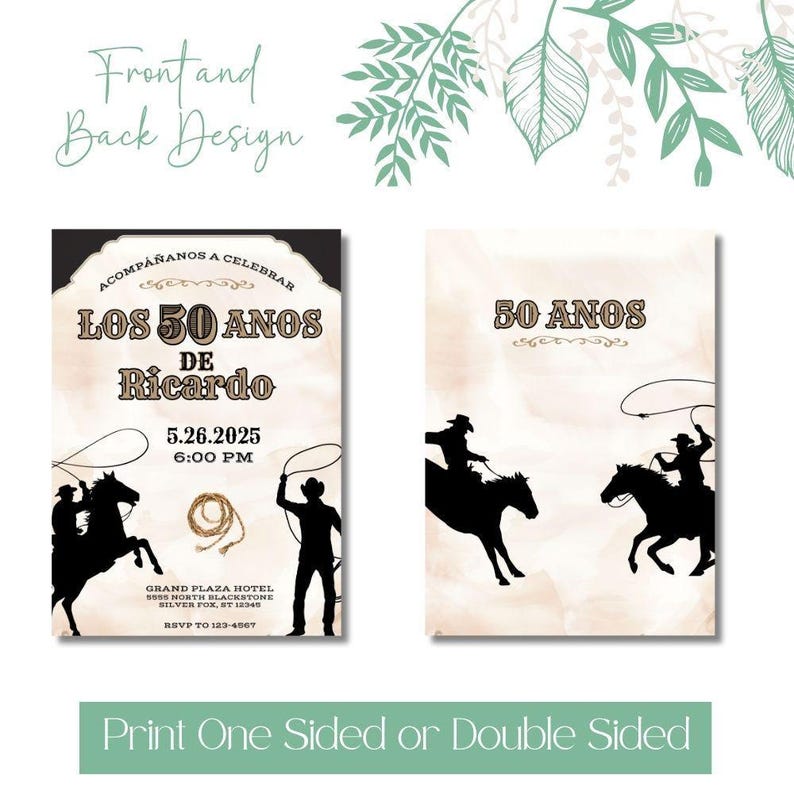Vaquero 50th Birthday Invitation, Rodeo Theme, Cowboy Birthday, Mens Birthday Invite, Mexican Fiesta, 50th Birthday Idea, 5x7 Canva Template image 9