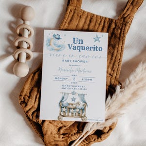 Chá de bebê Vaquerito Cowboy, Convite para chá de bebê menino, Cowboy azul, Editável 5x7, Convite para festa para meninos, Canva editável, L120