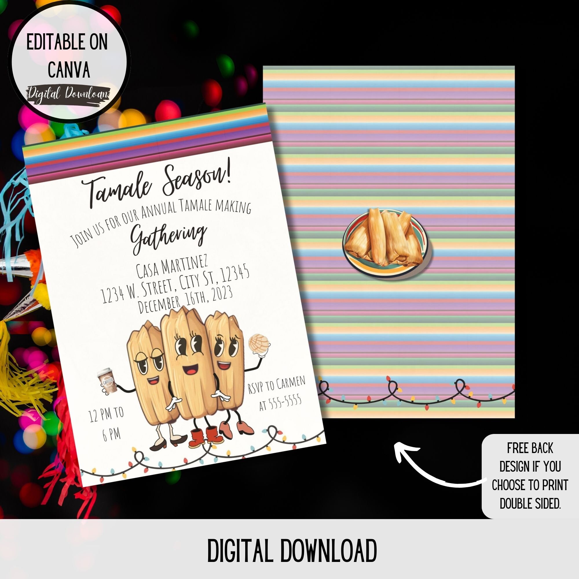Tamale Season Tamale Party Invitation Cafecito, Conchas 5x7 Printable ...