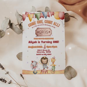 Circus Kids Birthday Invitation Template, Carnival Ticket Invite, 1st Birthday Party Printable, Instant Download, Circus Tent Theme, 5x7
