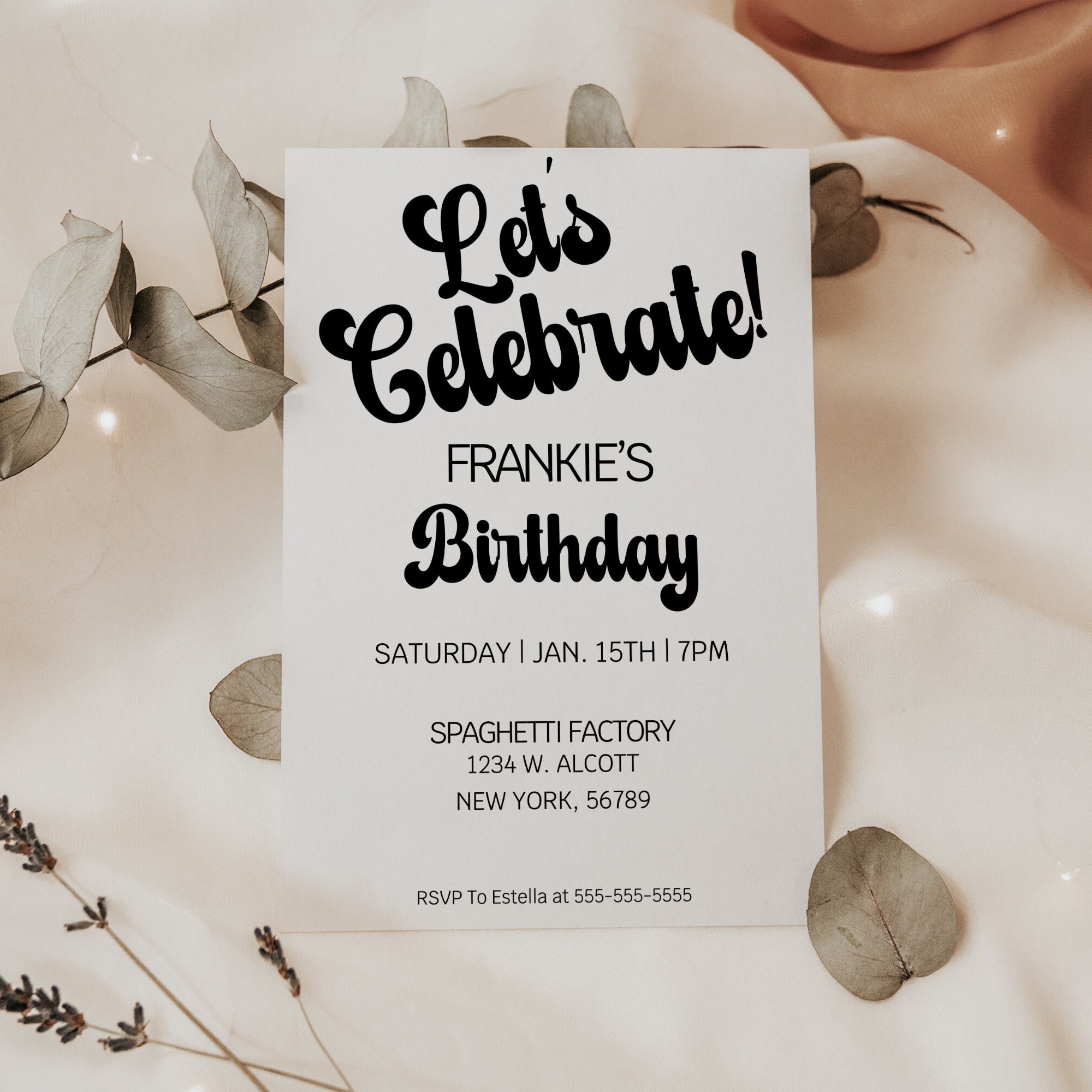 Minimalist Black and White Birthday Invitation Duo, Simple Invite With ...