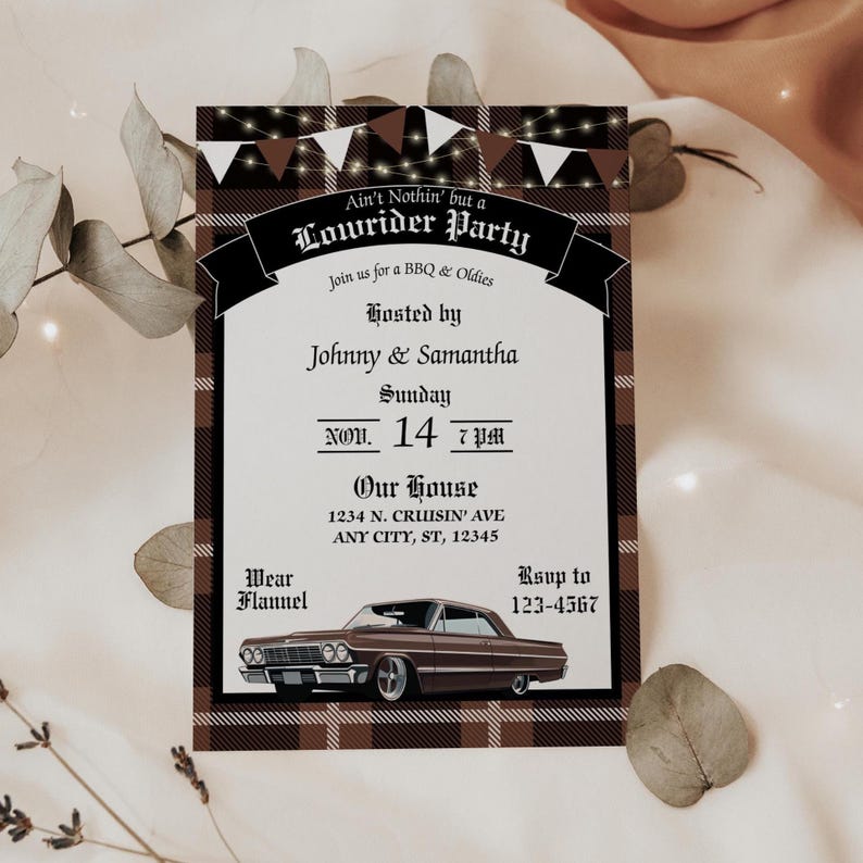 Cholo Party, Brown Lowrider Invitation, Chicano Culture, Lowrider Party Invite, Chicano, Cholo Party, Oldies & Homies, 5x7 Canva Template image 1