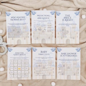 Juego de baby shower de Nuestro Principito, Tarjeta de predicción para el bebé, ¿Quién sabe quién es mamá?, Bingo para invitados, Rifa de pañales, Paquete de juegos, Imprimible de 5x7, L109