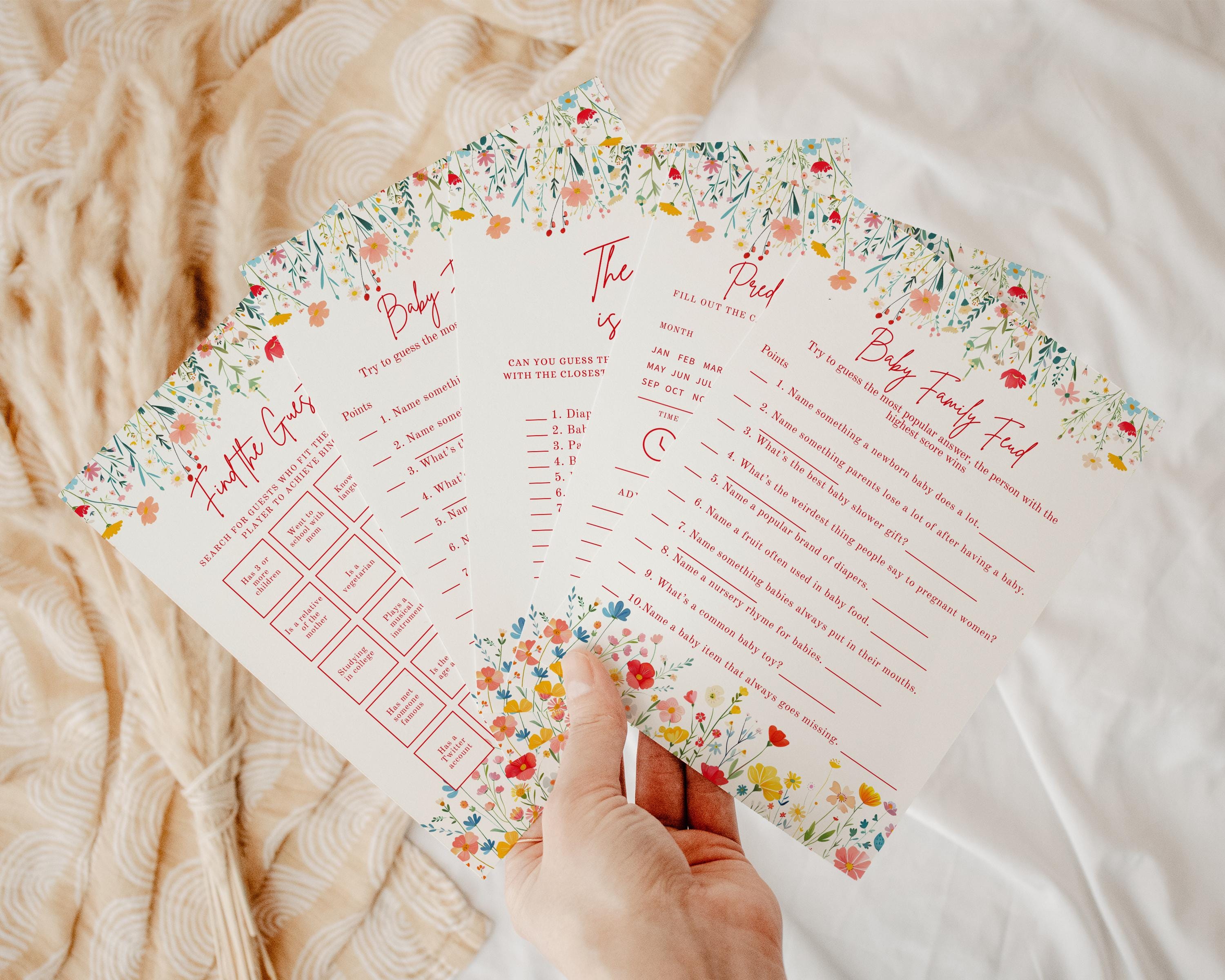 Baby In Bloom – Biglietti Per Previsioni E Consigli Baby Shower, Formato A5, 15 Carte Con Design Prato Fiorito, Ricordo Originale Per Futuri Genitori - 2