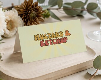 Title: BBQ Buffet Food Labels, Retro 70s Party Food Tags — Hot Dog Summer Editable Canva Template, S101