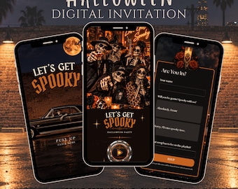 Halloween Website Invitation, Let’s Get Spooky Skeleton Party, Adult Halloween Canva Website Template