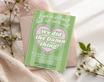We Eloped Invitation, Retro Pop Elopement Reception Invite Editable Funny Card, Instant Download, Add Your Photo, W101