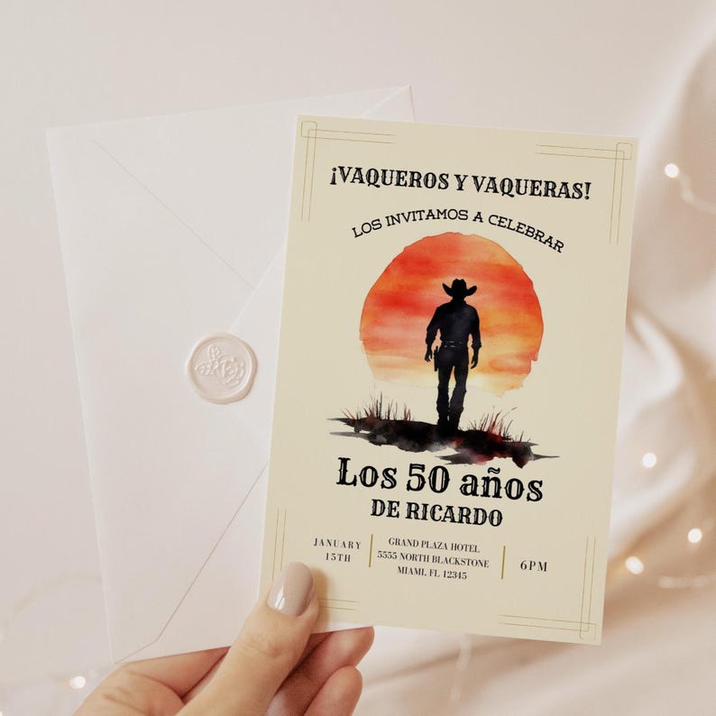 Vaquero 50th Birthday Invitation, Cowboy Birthday, Rodeo Theme, Mens Birthday Invite, Mexican Fiesta, 50th Birthday Idea, 5x7 Canva Template image 5