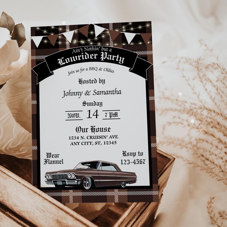Cholo Party, Brown Lowrider Invitation, Chicano Culture, Lowrider Party Invite, Chicano, Cholo Party, Oldies & Homies, 5x7 Canva Template image 3