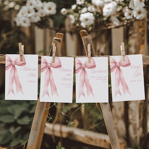 Fiocco rosa Coquette, Oh Baby, cartelli per baby shower, tavolo dei regali, Mimosa Bar, biglietti e regali, cartello da tavolo 5x7 e 8x10 modello modificabile Canva, L114