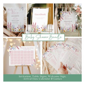 Baby Shower "Bebé en Flor", Paquete de Flores Silvestres, Baby Shower Floral, Letrero de Bienvenida, Letreros para Fiestas, Invitación a Juegos, Calendario de Fechas de Parto, L124