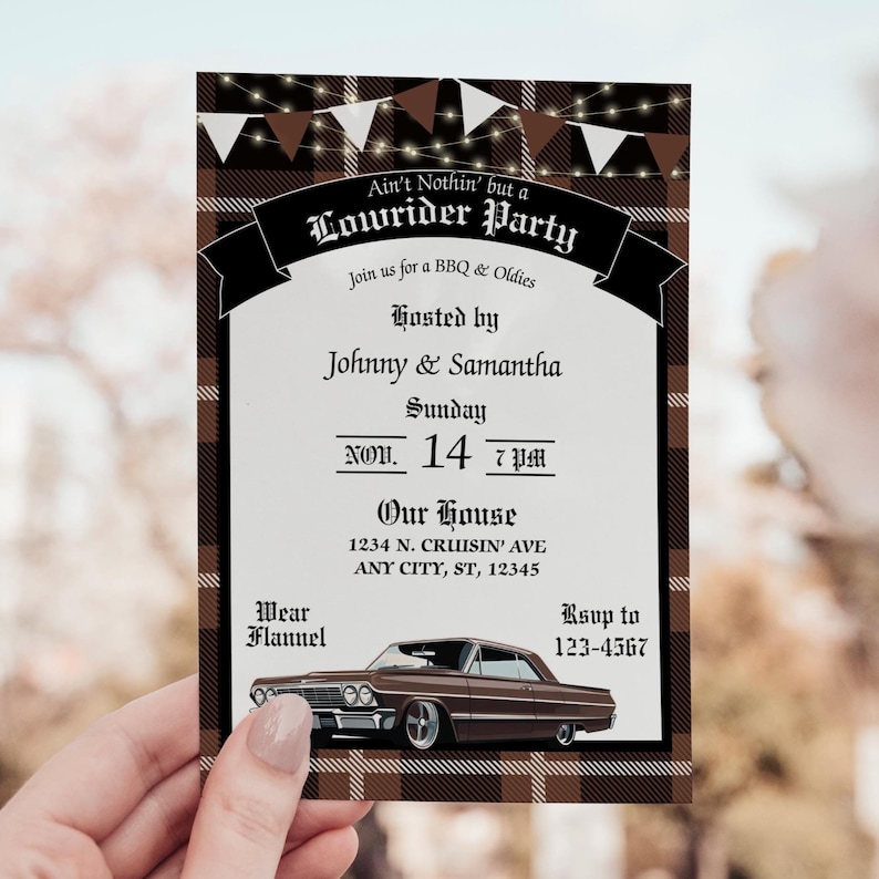 Cholo Party, Brown Lowrider Invitation, Chicano Culture, Lowrider Party Invite, Chicano, Cholo Party, Oldies & Homies, 5x7 Canva Template image 2