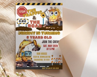 Baubagger Party Einladung, Kipper Karte, Thema Bau, Jungen Geburtstag, Bagger Baustelle einladen,5x7 Vorlage