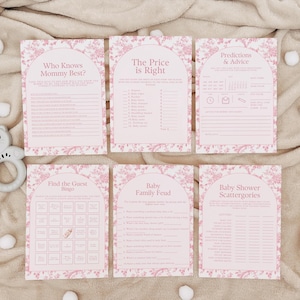 Oh Baby Pink Toile, 24 babyshowerspelbundel, babyvoorspellingskaart, prijs is goed, babybingo, luierloterij, 5 x 7, afdrukbare games, L114