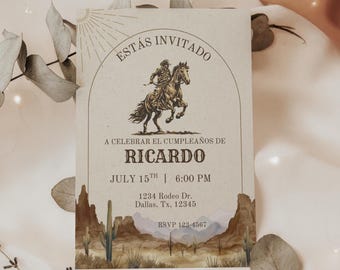 Wilder Westen Geburtstagseinladung, Vaquero, Einladungskarte, Geburtstagseinladung, Vintage Cowboy, 40
