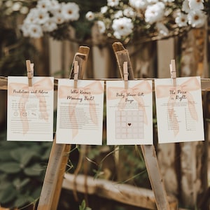 Paquete de juegos para baby shower Coquette, Bingo para baby shower, Tarjeta de predicción para el bebé, ¿Quién conoce mejor a mamá?, Descarga instantánea imprimible de 5x7, L106