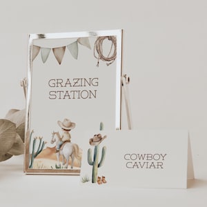 Letreros de mesa para fiesta de vaqueros, tarjetas de comida para fiesta del Viejo Oeste, cumpleaños de vaqueros, fiesta de rodeo, tarjeta de carpa de comida, fiesta temática de vaqueros, plantilla de Canva, A104