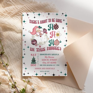 Christmas Party Invite | Ho Ho Ho&#39;s In This House | Christmas Cocktail Party -Christmas Invitation | 5x7 inch - Editable on Canva