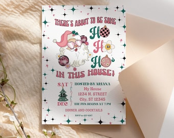 Christmas Party Invite | Ho Ho Ho&#39;s In This House | Christmas Cocktail Party -Christmas Invitation | 5x7 inch - Editable on Canva