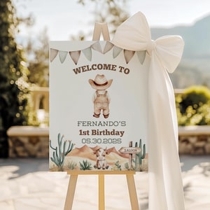 Cowboy&#39;s First Birthday Welcome Sign, Cowboy 1st Bday, First Rodeo Birthday, Cowboy Party Decor, 1st Birthday Poster, Canva Templates, A104