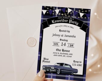 Blue Lowrider Invitation, Cholo Party, Chicano Culture, Lowrider Party Invite, Chicano, Cholo Party, Oldies & Homies, 5x7 Canva Template