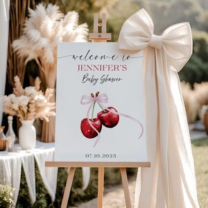 She's the Cherry on Top Welcome Sign, Cherry Welcome Sign, Coquette Cherry Decor, Baby Shower Sign, Welcome Poster, L111