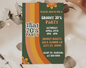 70's Party Invitation | Retro Party Invitation Template | 70's Party Printable - Instant Download | Editable on Canva