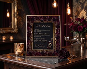 Halloween Signature Drink Sign, Gothic Cocktail Menu — Wicked Elixirs Editable Canva Template | H102
