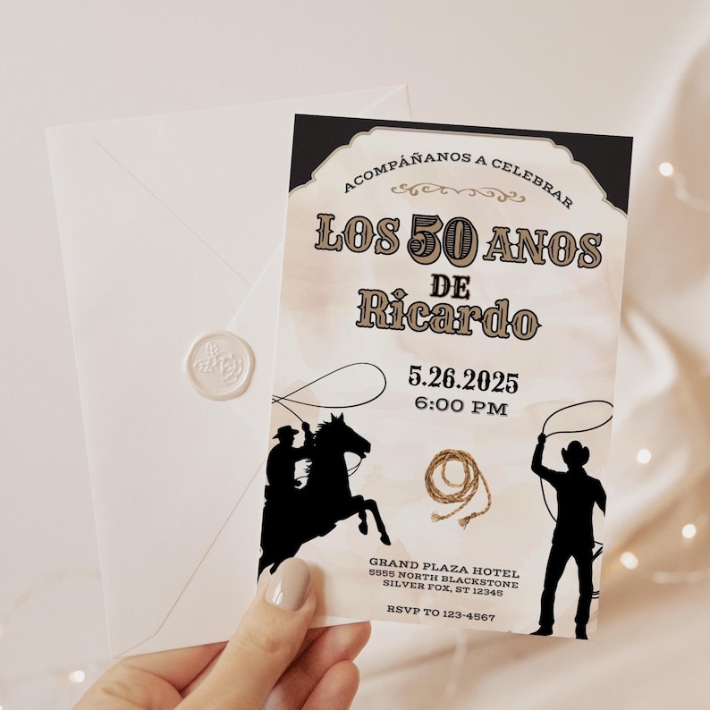 Vaquero 50th Birthday Invitation, Rodeo Theme, Cowboy Birthday, Mens Birthday Invite, Mexican Fiesta, 50th Birthday Idea, 5x7 Canva Template image 5