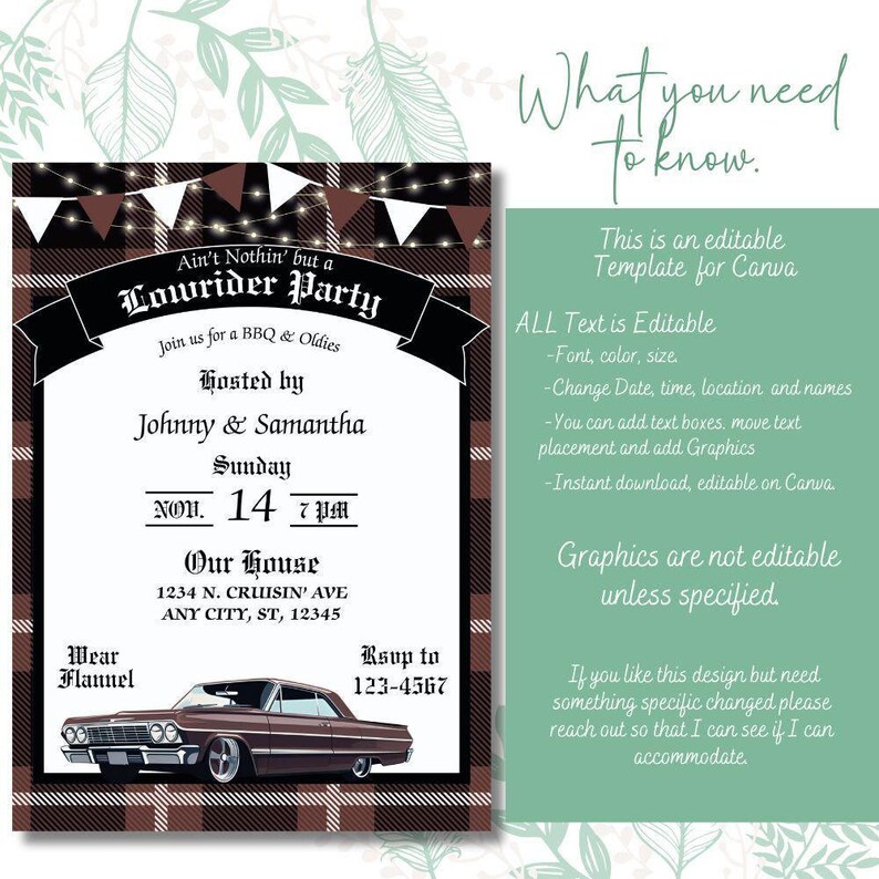 Cholo Party, Brown Lowrider Invitation, Chicano Culture, Lowrider Party Invite, Chicano, Cholo Party, Oldies & Homies, 5x7 Canva Template image 8