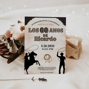 Vaquero 60th Birthday Invitation, Rodeo Theme, Cowboy Birthday, Mens Birthday Invite, Mexican Fiesta, 60th Birthday Idea, 5x7 Canva Template image 3