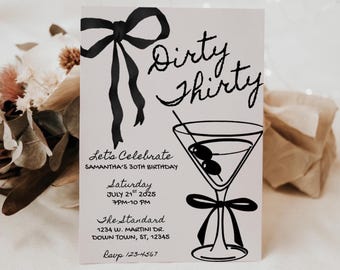 Dirty Thirty Black and White Invitation, 30th Birthday Party Invite, Editable Invitation, Dirty 30, Martini Birthday, 5x7 Canva Template