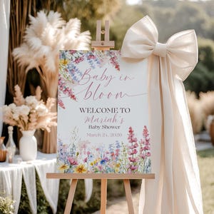 Baby in Bloom Willkommensschild, Floral Willkommensschild, Babypartyschild, Wildblumen Willkommen, Eingangsschild, Willkommen Poster, Canva Vorlage, L124