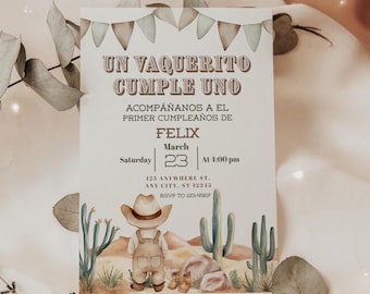 Vaquerito Cowboy 1st Birthday Invitation, Rodeo Theme (Canva Template)
