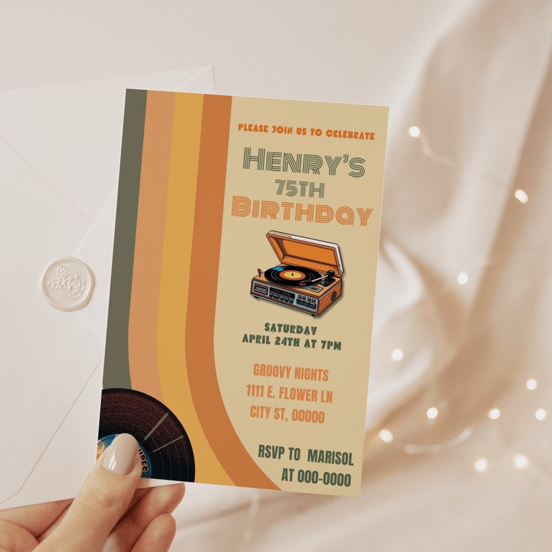 75th Birthday Invitation 70's Invitation Template 70's Style 75th ...