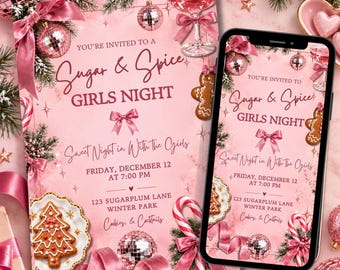 Christmas Cookie Party Invitation: Pink Disco Girls Night Canva Template