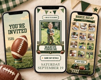 First Down 1st Birthday Digital Invite - Vintage Football Website Invitation U102