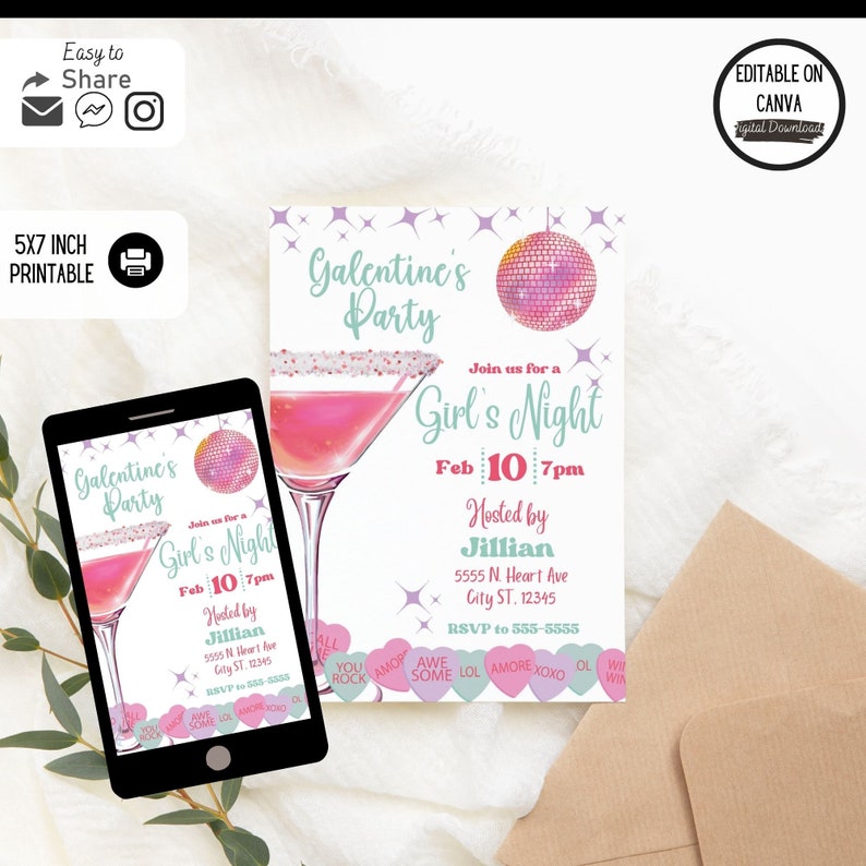 Disco Party Invitation Galentine's Party Valentine Cocktail Party