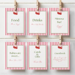 She&#39;s the Cherry on Top Table Signs, Cherry Theme Party Sign, Cherry Baby Shower, Guestbook Sign, Diaper Raffle, 5x7 Editable on Canva, L110
