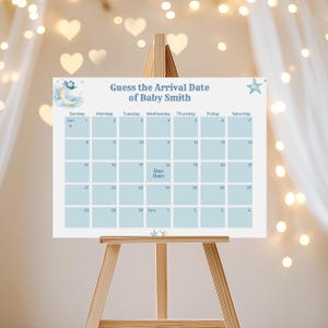 Blue Little Cowboy Arrival Calendar, Guess the Due Date, Editable Calendar, Cowboy Shower, Baby Shower Game, Canva Template L122