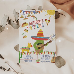 First Fiesta Cactus and Tacos Birthday Invitation, Fiesta Invite, Mexican Fiesta, 1st Birthday Fiesta, Taco Party, 5x7 Canva Template, A102