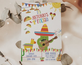 First Fiesta Cactus and Tacos Birthday Invitation, Fiesta Invite, Mexican Fiesta, 1st Birthday Fiesta, Taco Party, 5x7 Canva Template, A102