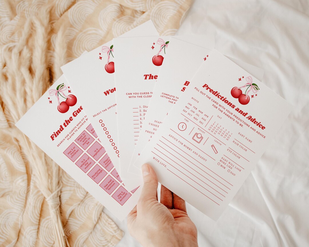 Cherry on Top Baby Shower Game Bundle, Bingo Game, Baby Prediction Card ...