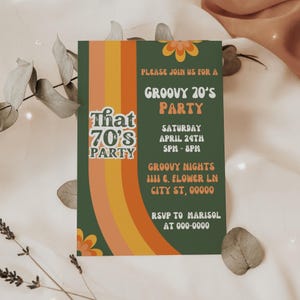 70&#39;s Party Invitation | Retro Party Invitation Template | 70&#39;s Party Printable - Instant Download | Editable on Canva