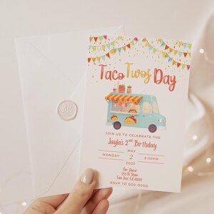 Taco Twosday Invitation, Taco Truck Invite, Mexican Fiesta, Second Birthday, Taco Theme Party, 2 Year Old Pastel Invite, 5x7 Canva Template image 4