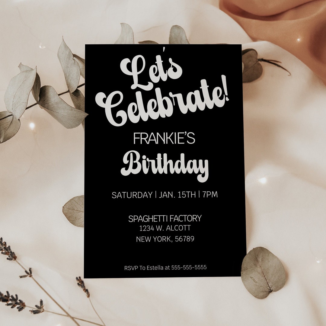 Minimalist Black and White Birthday Invitation Duo, Simple Invite With ...