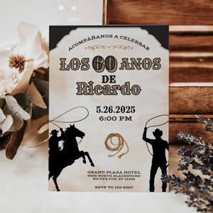 Vaquero 60th Birthday Invitation, Rodeo Theme, Cowboy Birthday, Mens Birthday Invite, Mexican Fiesta, 60th Birthday Idea, 5x7 Canva Template image 4