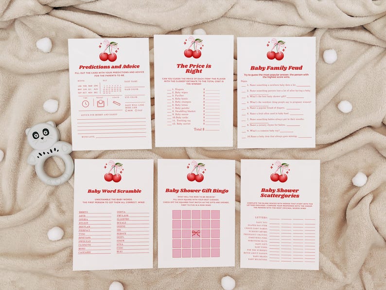 Cherry on Top Baby Shower Game Bundle, Bingo Game, Baby Prediction Card ...